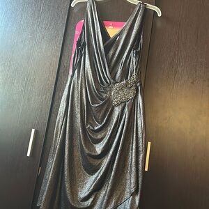 Calvin Klein dress size 12 nice color gun metal black metallic  cleaver cleavage